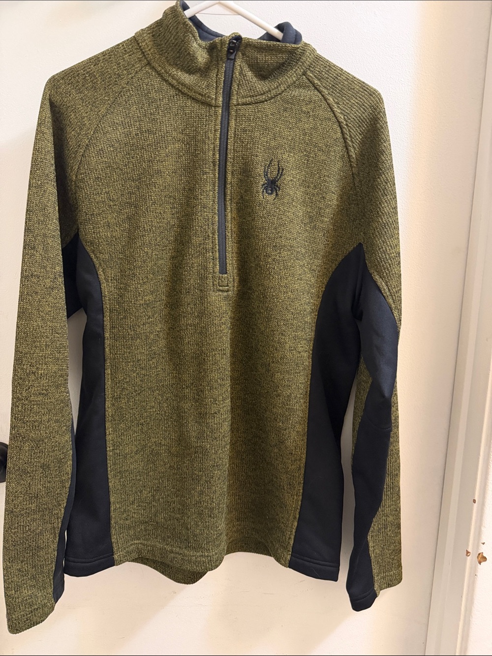Spyder Men's Olive Green and Black Quarter-Zip Sweater